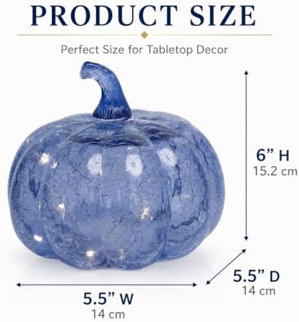 Indigo Blue Crackle Glass Pumpkin Light with 2 Lighting Modes and 6-Hour Timer, 5.5 x 6 Inch Battery Operated Fall Decor for Halloween, Thanksgiving and Christmas - Image 7
