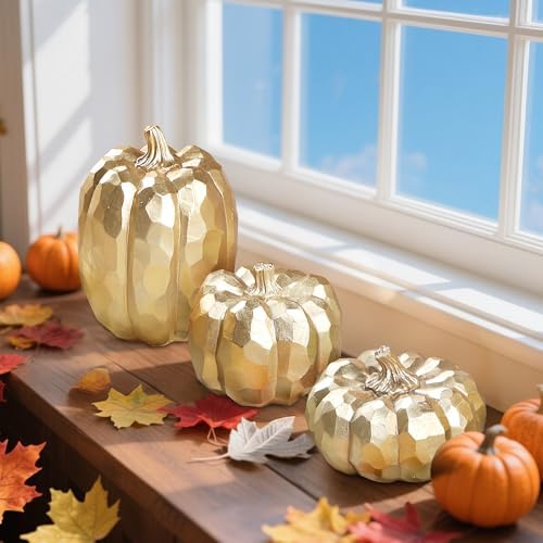 winemana 3 Pack Gold Fall Pumpkin Decor Fall Table Centerpieces for Home - Image 6