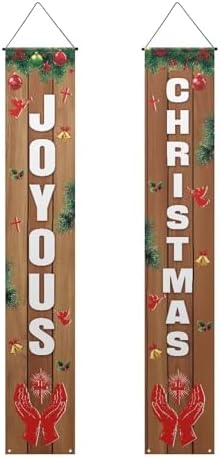 Joyous Christmas Banner Decorations Wooden Wall Xmas Porch Sign Decor Christmas Home Outdoor Door Hanging Banner for Holiday Party Decor by WelcometoLuarisgur