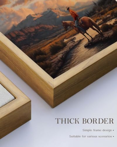 Western Cowboy Framed Canvas Wall Art 16x20 Inch, Horse Rider at Sunset Print Rustic Mountain Landscape Painting, American West Country Home Office Bedroom Wall Decor - Image 6