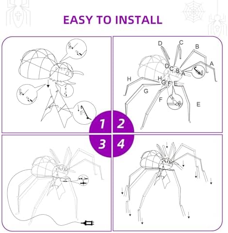 Halloween Decorations Outside Giant Spider - HOYECHI Outdoor Halloween Decor Lighted Spider 4.2FT, Light Up Spider with 90 LED Lights, Ground Stakes, for Front Yard Porch Gardens Lawns Party - Image 4