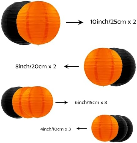 ZOOYOO 10Pcs Paper Lanterns,Black Orange Round Hanging Tissue Paper Lanterns Decorations for Kids Birthday,Graduation,Halloween,Theme Party Garden Home Decor - Image 2