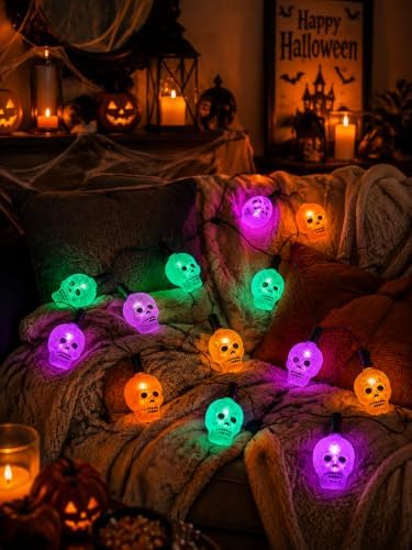 10.5FT Halloween Skull String Lights, 10 LED Multicolor Skeleton Plug in - Image 5