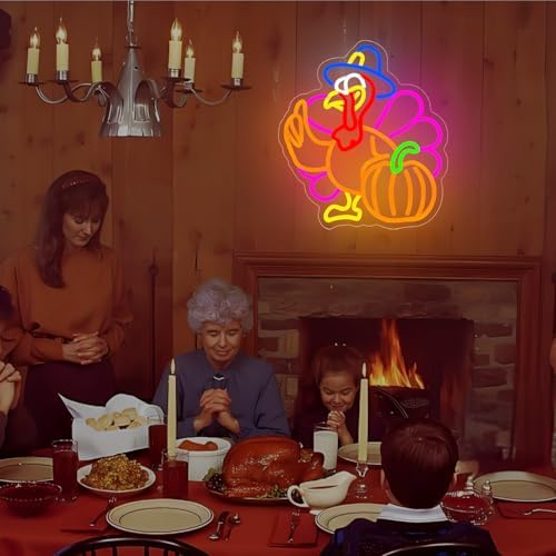 Pumpkin Turkey Neon Sign Dimmable Thanksgiving LED Neon Light Pumpkin Glowing Sign USB Powered Wall Hanging Decoration for Fall Neon Sign Thanksgiving Harvest Home Decor. - Image 6