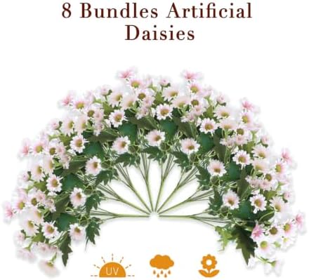 8 Bundles Artificial Daisy Flowers for Outdoors, UV Resistant Faux Daisy Mums for Outdoor Planters, Front Porch, Patio, Yard, Garden, Window Box Spring Summer Fall Decor, Pink - Image 4