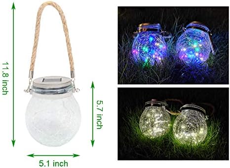 2 Pack Hanging Solar Powered LED Lights,Cracked Glass Ball Light, Waterproof Outdoor Christmas Decorative Lantern for Garden, Yard, Patio, Lawn(Warm White) - Image 4