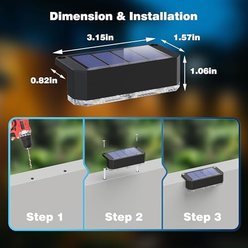 Peasur Solar Fence Lights Outdoor 4 Pack, Waterproof LED Steps Light Solar Powered, Deck Lights for Railing Yard Outside(Warm White) - Image 6
