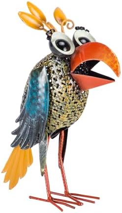 Alpine Corporation 12" Tall Outdoor Metal Wide-Eyed Bird Standing Yard Statue Decoration, Multicolor - Image 6