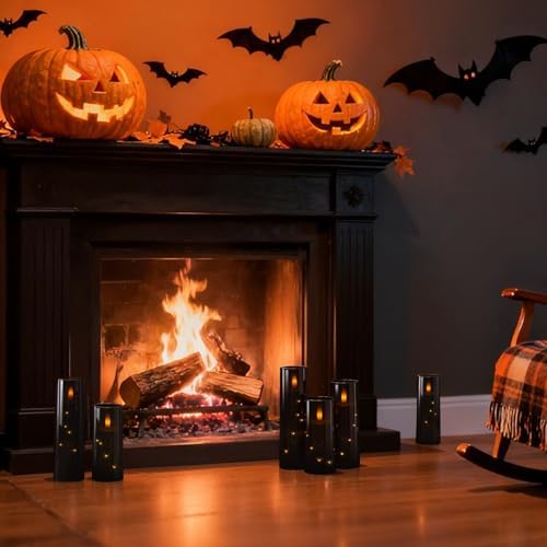 Raycare 9 Pcs Black Halloween Flameless Pillar Candles with Remote Timer - Image 4