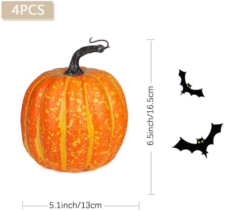 Artmag 6 Inch Large Artificial Pumpkins, 4PCS Big Orange Drawing Line Faux Foam Harvest Pumpkins for Fall Thanksgiving Holiday Decorations - Image 4
