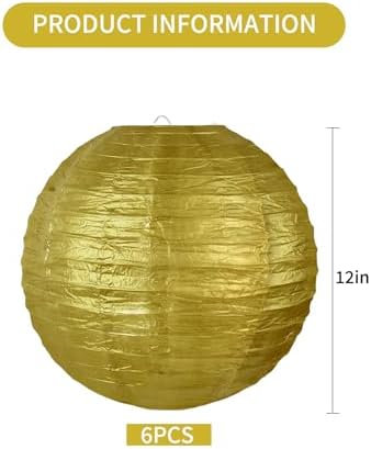 BEISHIDA 12 Inch Gold Paper Lanterns 6 Packs Hanging Round Chinese Lantern - Image 2