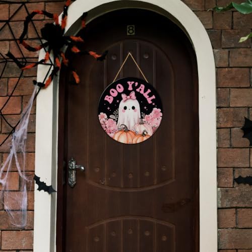 Pink Halloween Decor Halloween Ghost Door Sign Boo Y'all Hanging Sign - Image 3
