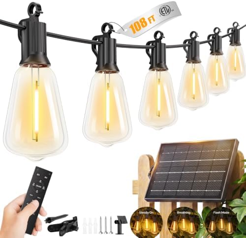 Brightown 108FT Solar String Lights Outdoor, 50+2 Shatterproof LED Lights by Brightown