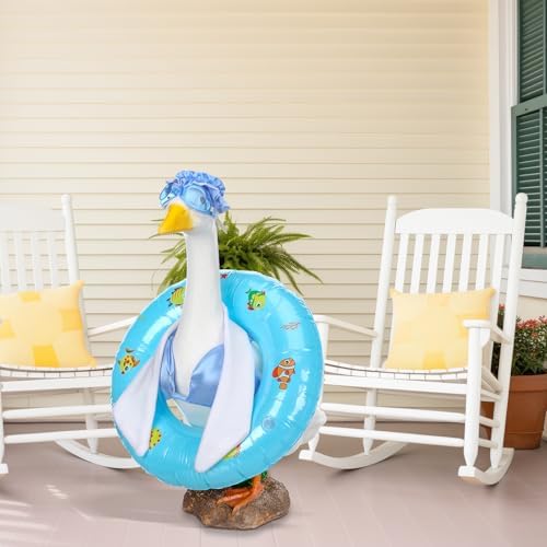 Cutecrop Funny Summer Porch Goose Outfits Set Includes Goggles Swimming Ring Bikini Hat 23" Cement Goose Porch Clothing for Outdoor Swimming Pool Garden Yard Patio Lawn Statue - Image 3