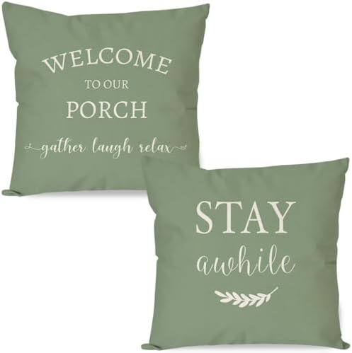 PANDICORN Outdoor Decorative Throw Pillow Covers 18x18 Set of 2, Sage Green by PANDICORN