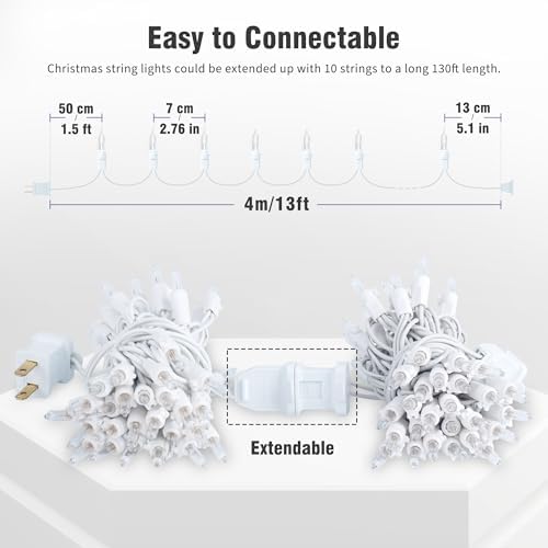 Hopolon Clear Christmas Lights Set,2Pack 50Count 13Feet Incandescent Bulb Mini String Lights with White Wire for Indoor Christmas Tree Garland Birthday Wedding Party Festival Decoration,Warm White - Image 6