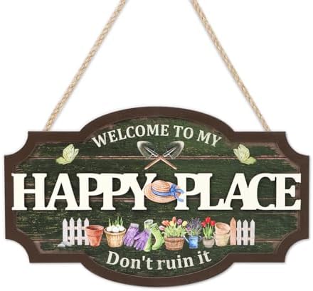 HOURIA 3D Welcome to My Happy Place Don't Ruin it Sign for Patio Yard Garden Decor,Funny Garden Signs for Outside,Gardening Gifts for Gardeners Women Men,Plant Lover Gifts by HOURIA