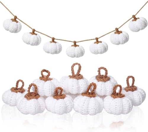 Remagr 12 Pcs Knit Pumpkins Fall Decor 2 Inch Thanksgiving, White by Remagr