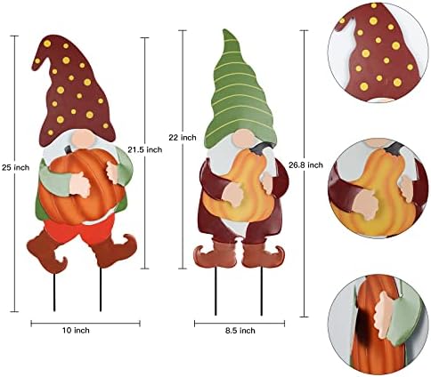 YEAHOME Fall Decorations for Home Outdoor, 2 Pack 25" Decorative Garden Stakes with Gnomes Pumpkin for Fall Decor, Metal Yard Signs for Outside Garden Lawn Porch Patio Thanksgiving Decorations - Image 3