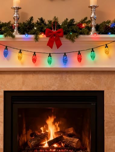 C9 Christmas Lights Outdoor, 26FT 50 LED Vintage Multicolor Plug in Fairy String Lights Waterproof, Connectable Christmas Tree Lights for Outside, House, Roofline, Yard, Garden Decor, Green Wire - Image 4
