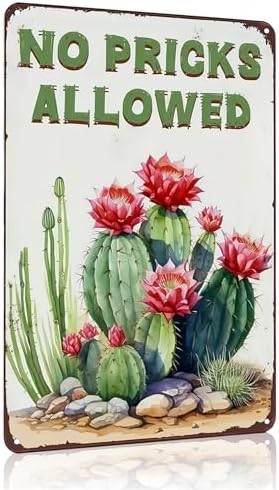 Bestylez Garden Gifts Vintage Cactus No Pricks Allowed Gardening Signs for Home Garden Greenhouse Living Room Bedroom Yard Outdoor Decor 8X12 Inch (3365) by RustFreeBrightColorsDurableandNotFade