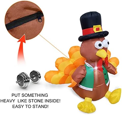 Thanksgiving Inflatables Turkey Outdoor Yard Decorations, 4FT Blow up Lighted Happy Turkey, Thanksgiving Festive Yard Decor Display Autumn Fall Lights Outdoor Decoration - Image 5