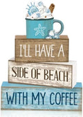 Lineshading 4 Pcs Beach Coastal Wooden Block Signs with Coffee Cup Summer by Lineshading