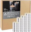 50 Pack Long Burning Tealight Candles, 8-Hour Unscented Smokeless Dripless White Votive Candles, Bulk Set for Shabbat, Weddings, Christmas, Home Decor, Religious Ceremonies & Special Events by Aamdkcyu