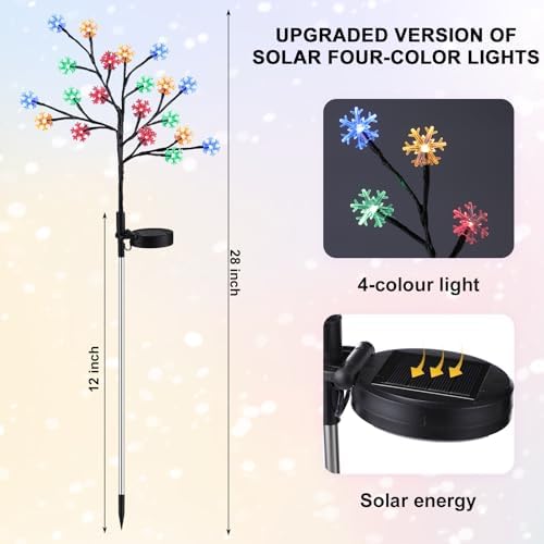 Glooglitter 8 Pcs Solar Christmas Snowflake Pathway Lights Outdoor Decorations 8 Modes 160 LED Solar Snowflake Stake Lights Waterproof 28" H Christmas Outside Decor for Garden Walkway Porch Yard - Image 2