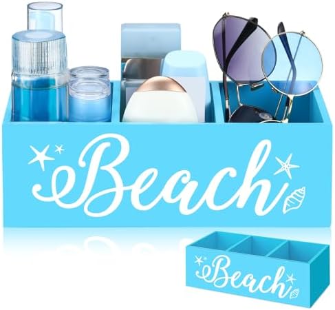 CroBlissful Beach Basket Blue Summer Beach Poolside Sunscreen Storage by CroBlissful