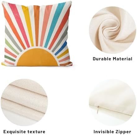 Summer Pillow Covers 20x20 Set of 2 Colorful Stripes Yellow Sunshine Decorations Outdoor Throw Pillows Boho Rainbow Sun Pillowcase Linen Decor Modern Farmhouse Cushion Case for Home Bedroom - Image 7