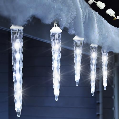 Meteor Shower Christmas Lights for Outside 61 LED 10.5 ft 10 Pieces Crystal Snow Falling Icicle Cascading Outdoor Cool White Wire connectable Waterproof Indoor for Garden Xmas Tree Wedding Decoration by Litterra