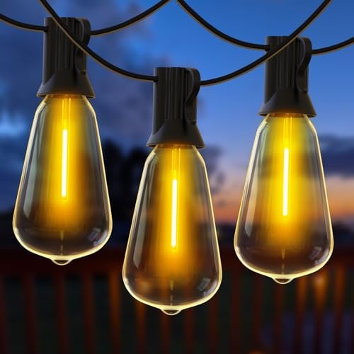 Outdoor String Lights, 50FT Heavy Duty Patio String Lights with 26 LED Dimmable Plastic Shatterproof Bulbs, ST38 0.6W Waterproof Light Strings for Backyard, Porch, Bistro, Cafe, 2700K by VocevosLighting