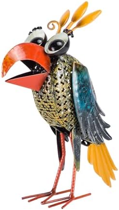 Alpine Corporation 12" Tall Outdoor Metal Wide-Eyed Bird Standing Yard Statue Decoration, Multicolor by Unknown