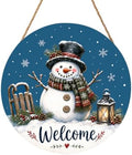 Winter Welcome Sign for Front Door Decor Christmas Snowman Snowflake Round Outdoor Hanging Wooden Door Sign for Porch Blue Xmas Holiday Wreath Hanger Sign for Outside Indoor Wall Decoration 12"X12" by Unknown