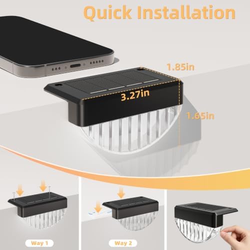 VOLISUN 16 Pack Solar Deck Lights Outdoor, Warm White LED Solar Step Lights for Outside, Waterproof Fence Light for Patio, Deck, Stairs, Yard, Pool and Porch (Black) - Image 3