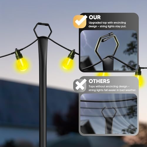 6 Pack String Light Poles for Outside, 9Ft Light Poles for Outdoor String Lights, Adjustable Outdoor String Light Poles with Fork,Metal Fence Post for Patio,Backyard,Deck - Image 3