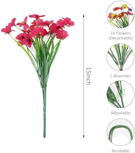16 Bundles Red Flowers Artificial Outdoor Summer UV Resistant Fake Flowers Outdoor Porch Summer Decor Outside Artificial Plants for Window Box - Image 3