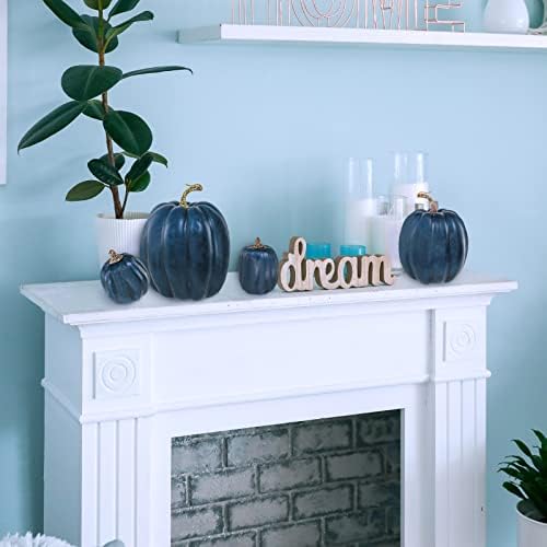 Winlyn 7 Pcs Assorted Sizes Navy Blue Artificial Pumpkins Decorative Dark Blue Pumpkins Faux Foam Pumpkins for Gifts Fall Baby Shower Thanksgiving Halloween Table Centerpiece Shelf Mantel Decoration - Image 6