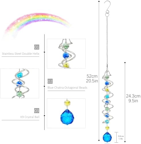 20.5in Sea Blue Crystal Gazing Ball Spiral Wind Spinner Suncatcher - Image 5