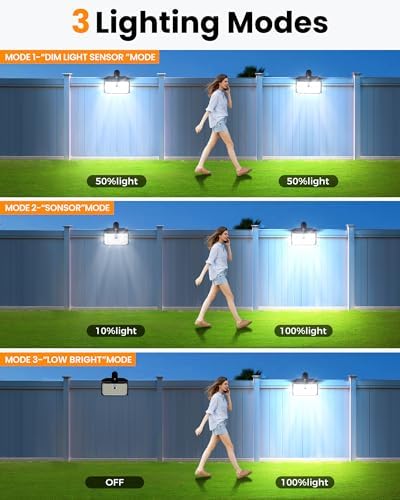Clip on Solar Lights Outdoor, 176 LEDs 600 LM Solar Motion Sensor Lights Outdoor, IP65 Waterproof 3-Mode Clamp Light for Fence Patio Backyard Deck Garden (4 Pack) - Image 6