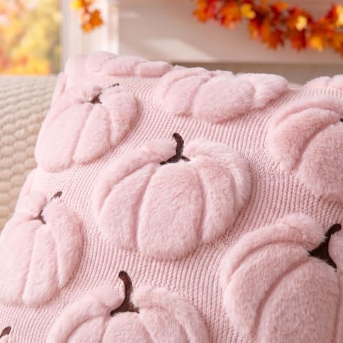 Fall Pillow Covers Pumpkin Fall Decor 16x16 Set of 2 Pink - Image 2