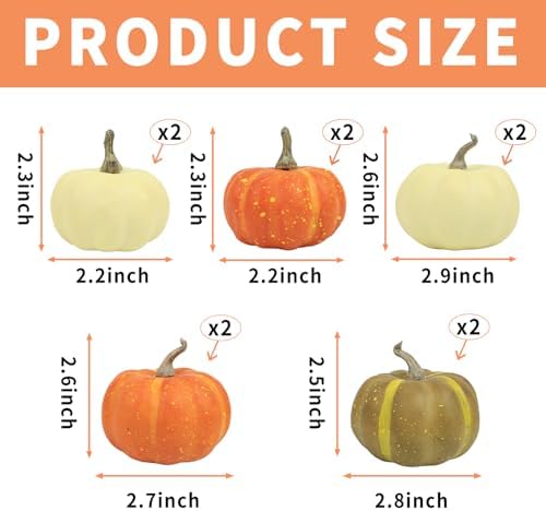 10Pcs Fake Pumpkins Fall Thanksgiving Decorations,Assorted Colors Plastic Pumpkins Home Decor, Artificial Mini Pumpkin for Decorating Autumn Harvest Outdoor Indoor Decor Centerpiece Table Decorations - Image 3