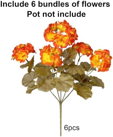 Fake Geraniums Artificial Flowers for Outdoors Autumn Decoration, 6 Bundles Silk Geraniums Look Real Faux Fall Flowers Plants for Front Door Garden Planter Patio Balcony Yard Home Indoor, OrangeYellow - Image 5