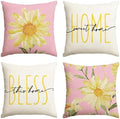 AVOIN colorlife Home Sweet Home Spring Summer Flowers Pink Throw Pillow Covers, 16 x 16 Inch White Cushion Case for Sofa Couch Set of 4 by AVOINcolorlife