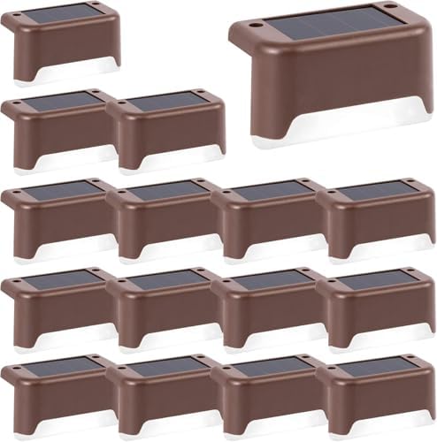 GIGALUMI Solar Deck Lights Outdoor, 16 Pack Waterproof LED Solar Lights for Stairs, Step, Fence, Railing, Yard and Patio (Cool White) by GIGALUMI