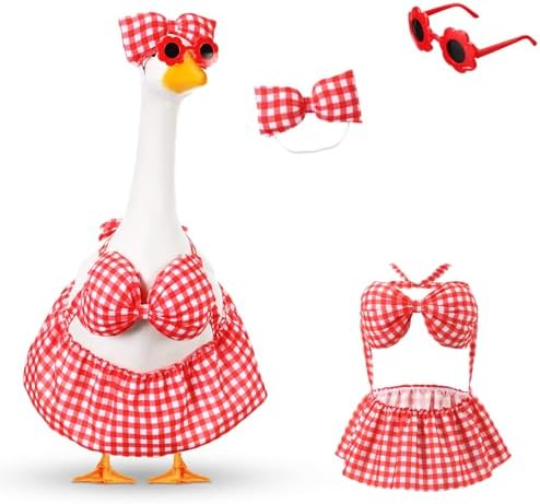 FuWeave Summer Porch Goose Outfit for 17" Red Plaid Lawn Goose Clothes by FuWeave