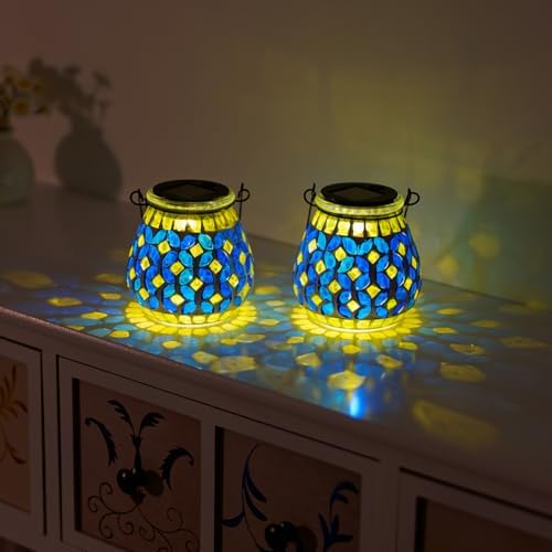 Starsoul 4 Pack Solar Lanterns Outdoor Waterproof, Gorgeous Mosaic Solar Lantern Outdoor Garden Decor, Solar Hanging Lights for Outside Patio Yard - Image 6