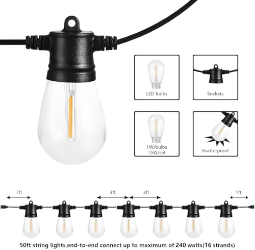 SUNTHIN 3 Pack 50FT Outdoor String Lights with 3 * 15 LED Bulbs - Image 2