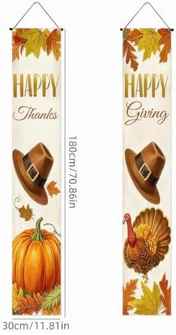 HOMETITUTE Happy Thanks Porch Banner Set 12 x 71 Inch 2 Pack - Image 3